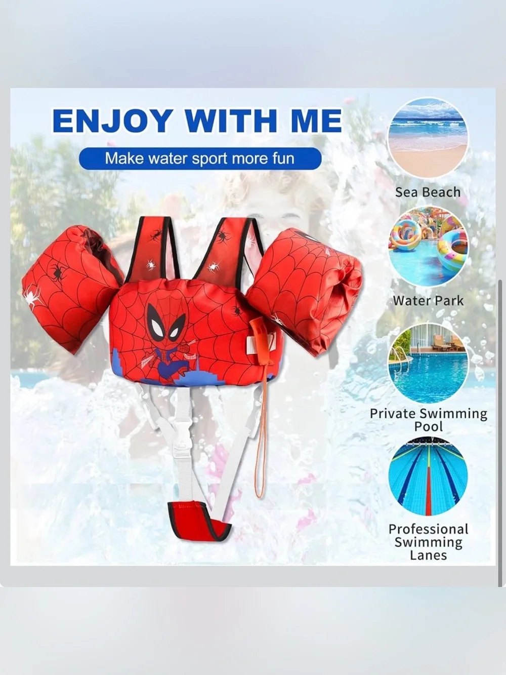 New Open Box SpidermanToddler Swim Vest w Arm Floaties Adjustable Crotch Straps